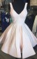 Kurzes V -hals Hellrosa Junior -prom -kleid REAL034