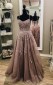 V Hals Champagner Spitzen -prom -kleid REALS077