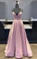 V Halsrosa Satin Langes Abschluss ballkleid REALS116