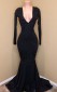 Schwarzes V-ausschnitt Langarmer Meerjungfrau Prom-kleid REALS209