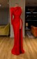 Rote Schulter Lange Ärmel Hohe Split -Abschluss ballkleid REALS217
